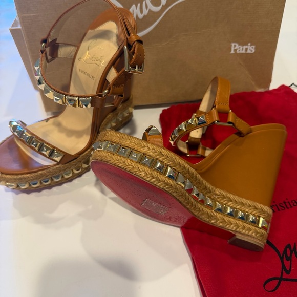 Christian Louboutin Studded Espadrille Wedge Sandals Red Sole Summer Heel SZ: 36 - Picture 11 of 14